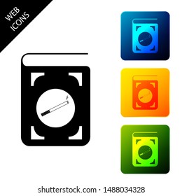 Book with cigarette icon isolated on white background. Set icons colorful square buttons. Vector Illustration