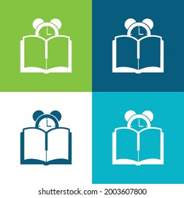 Book And Clock Flat four color minimal icon set