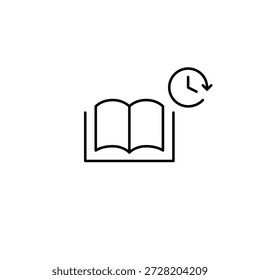 Libro y reloj. Horarios de Biblioteca, horarios de lectura. Icono de Vector de trazo perfecto y editable