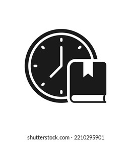 Book and clock. Study time icon flat style isolated on white background. Vector illustration