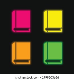 Book Closed With Black Cover four color glowing neon vector icon