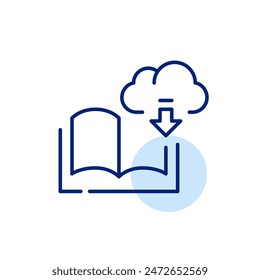 Book, cloud and download arrow. Purchase and download of e-books from an online bookstore. Vector icon