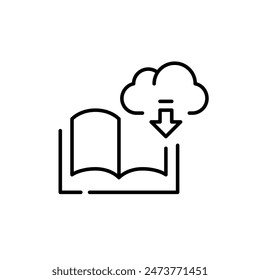 Book, cloud and download arrow. Purchase and download of e-books from an online bookstore. Editable vector icon