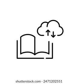 Book, cloud, download and upload arrow. Cloud book sharing and distribution. Pixel perfect, editable stroke icon