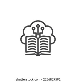 Book cloud storage line icon. linear style sign for mobile concept and web design. Ebook library outline vector icon. Symbol, logo illustration. Vector graphics