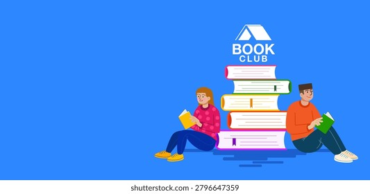 Book Club Banner Template with Reading Community and Educational Illustration