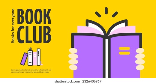 Book Club Books for Everyone Horizontal Placard Poster Banner Card Template. Vector illustration of Organization Community Meeting