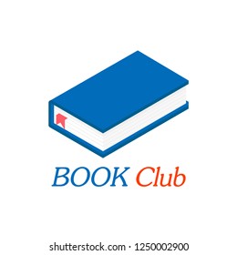 Book club inscription for invitation, promo , prints, flyer, cover and posters. Isometric book for training courses, tutorials, lectures, teaching, language learning, university studies.