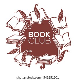 Book Club, Library And Shop, Vector Template Design For Your Label, Sticker, Card, Flyer 