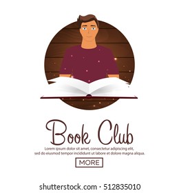 Book club. Reading club. Open book with mystic bright light. Vector illustration.