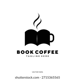 Logotipo do café do livro com ícone da taça de vapor