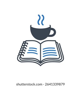 A book and coffee cup icon symbolizing relaxation and reading.