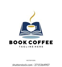 Logo de libro y taza de café para Reading Café