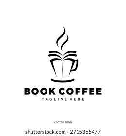 Logo de libro y taza de café para Reading Café