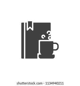 Book and coffee cup vector icon. filled flat sign for mobile concept and web design. Reading simple solid icon. Symbol, logo illustration. Pixel perfect vector graphics