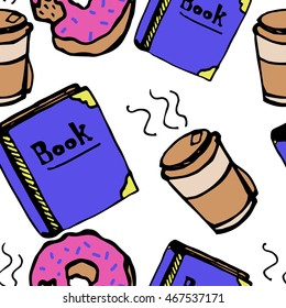 Book and coffee with donut pattern