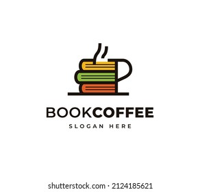 Book coffee education read library vector logo design. Creative simple learning recipe logo design