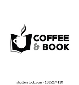 Book and Coffee Logo Vector