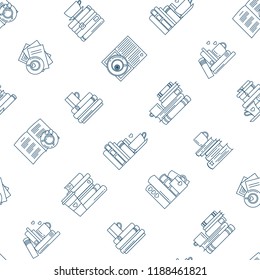 Book and coffee seamless pattern for school fairs, markets, clubs, bookstores and cafe. Hearts and cups of coffee or tea by folio stacks and piles. Vector illustration, flat line style.