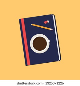 book and coffee vector. pencil vector. wallpaper. free space for text. Eraser vector.