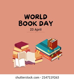 book collection graphic vector illustration, text. top view, perfect for backgrounds, social media and commemorating world book day