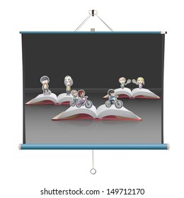 book collections over projector screen. Vector design
