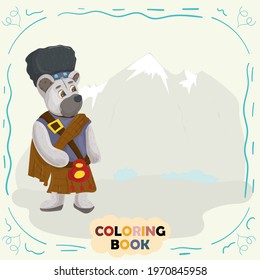 Book color flat illustration for small children in the style of doodle, Teddy Bear in the national costume of Scotland