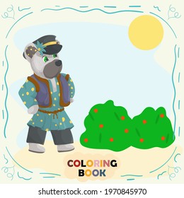 Book color flat illustration for small children in the style of doodle, Teddy bear in the national Russian costume