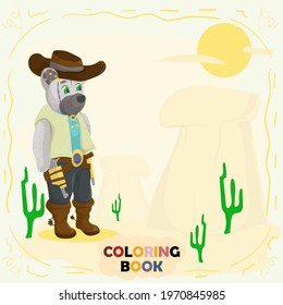 Book Color Flat Illustration for Small Children in Doodle Style, Teddy Bear in National American Cowboy Costume