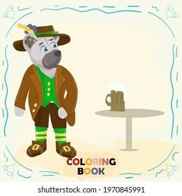 Book color flat Illustration for Small Children in Doodle Style, Teddy Bear in National German Costume