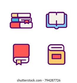 Book color icon vector set . Pictogram isolated on white. For web and mobile UI, set of basic UI book elements.