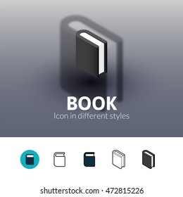 Book color icon, vector symbol in flat, outline and isometric style isolated on blur background