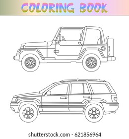 Book coloring for children. Vector car contour isolated on white background.