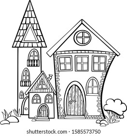 book coloring house stones bush stroke outline vector illustration baby doodle patterns picture