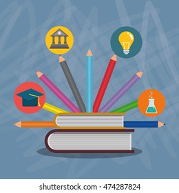 book colors bulb cap flask back to shool education  icon set. Colorful and grunge design. Vector illustration