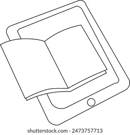 a book coming out of a tablet as representation of e-book and e-learning illustration for coloring book