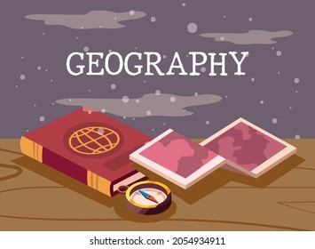 book compass and map of geography theme