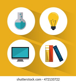 book computer flask bulb education learning school icon. Colorful design. Vector illustration