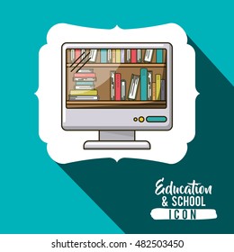 Book and computer inside frame icon. School education learning and study theme. Vector illustration