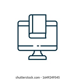 book and computer line style icon design, Education literature read library school university information learning and text theme Vector illustration