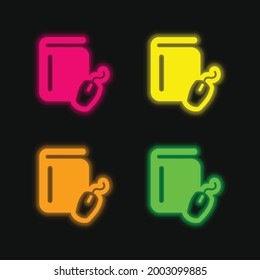 Book And Computer Mouse four color glowing neon vector icon