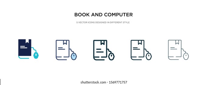 book and computer mouse icon in different style vector illustration. two colored and black book and computer mouse vector icons designed in filled, outline, line stroke style can be used for web,