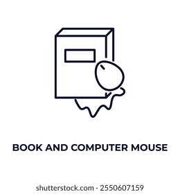 book and computer mouse outline icon. Linear vector from computer concept. Thin line book and computer mouse icon isolated on white background