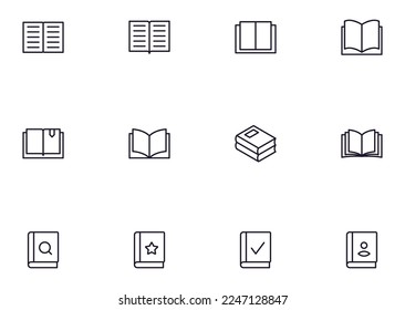 Book concept. Collection of book high quality vector outline signs for web pages, books, online stores, flyers, banners etc. Set of premium illustrations isolated on white background 