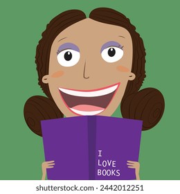 Book concept world book day. Black girl reading a book. Vector Illustration.