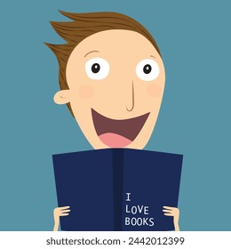 Book concept world book day. Man reading a book. Vector Illustration.