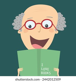 In: Book concept world book day. Ein älterer Mann liest ein Buch. In: Vector Illustration.