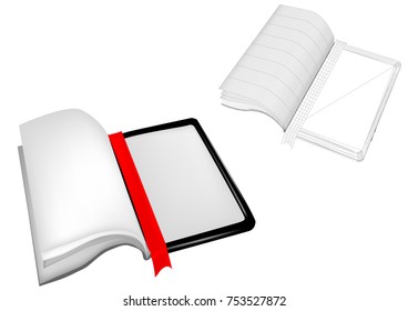 book concepts. book and ebook isolated on white