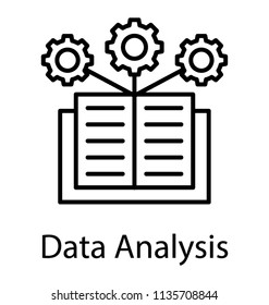 
Book connected to cog wheels presenting knowledge management icon 
