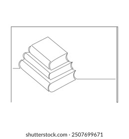  Book in continuous line art drawing style. Education and knowledge symbol. Black linear design isolated on white background. Vector illustration.